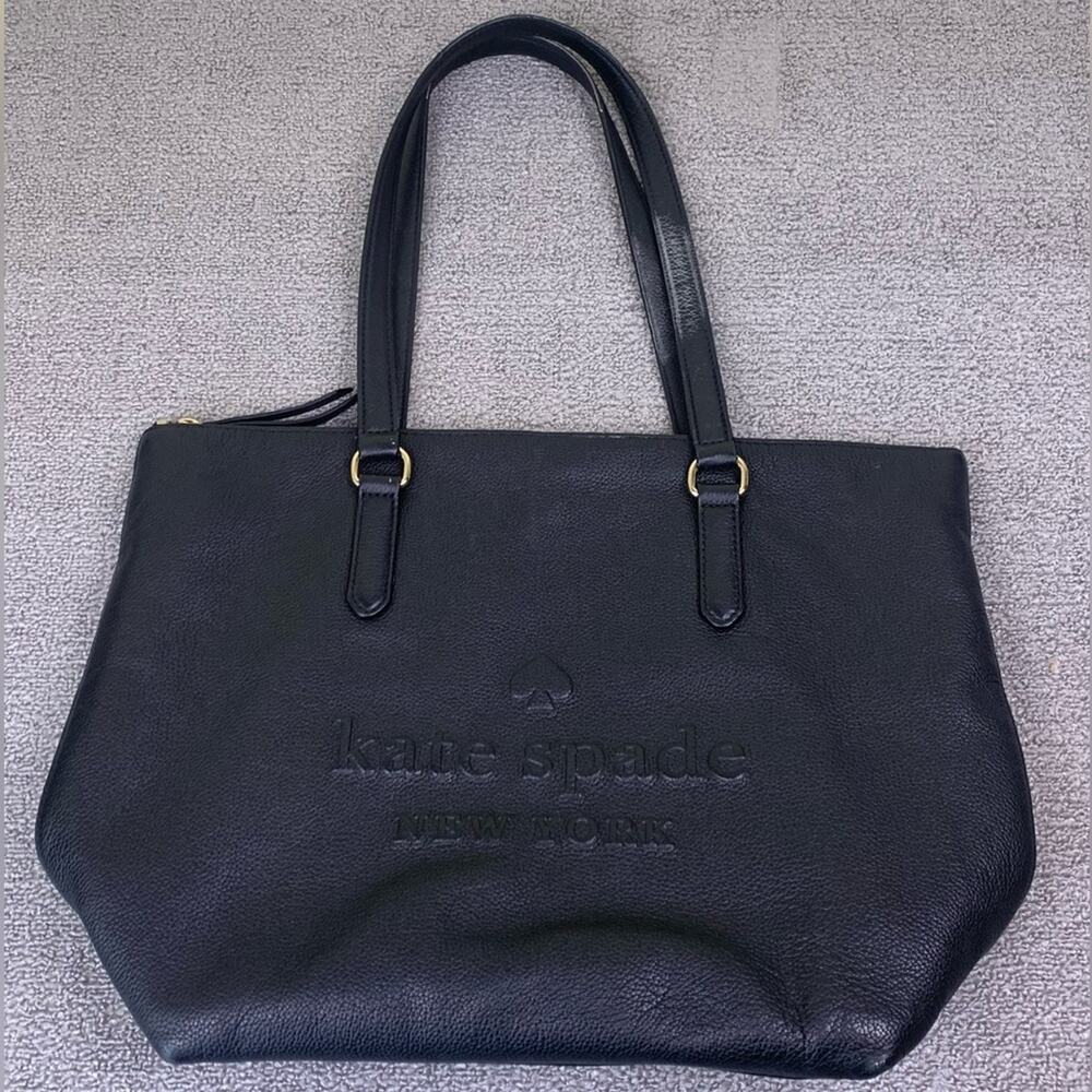 kate spade Black Leather Tote Bag with Gold Hardware